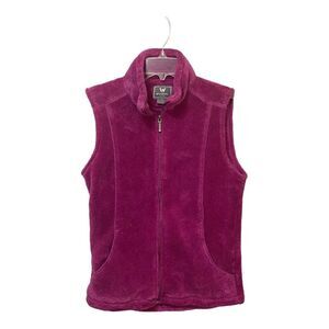 White Sierra Cozy Fleece Vest Jacket Full-Zip Pockets Clover Fuchsia Size M